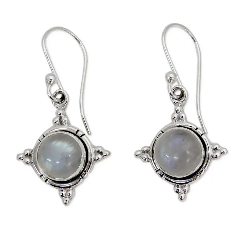 Echter Regenbogen-Mondstein-Ohrring, 925er Sterlingsilber-Ohrring, handgefertigter Edelstein-Ohrring, Juni-Geburtsstein-Geschenk für Schwester