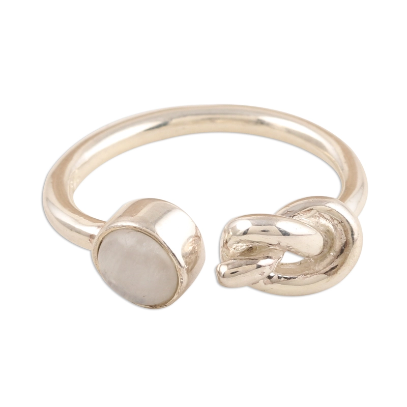 Regenbogen-Mondstein-Knotenring 925 Sterlingsilber Cocktailring Handgemachtes Geschenk für Sie