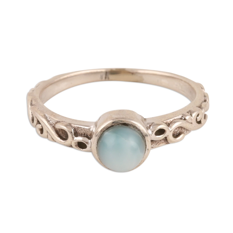 Wellenmuster Larimar Solitärring Handgefertigtes Design 925 Sterling Silber Geschenk für Sie & Mutter