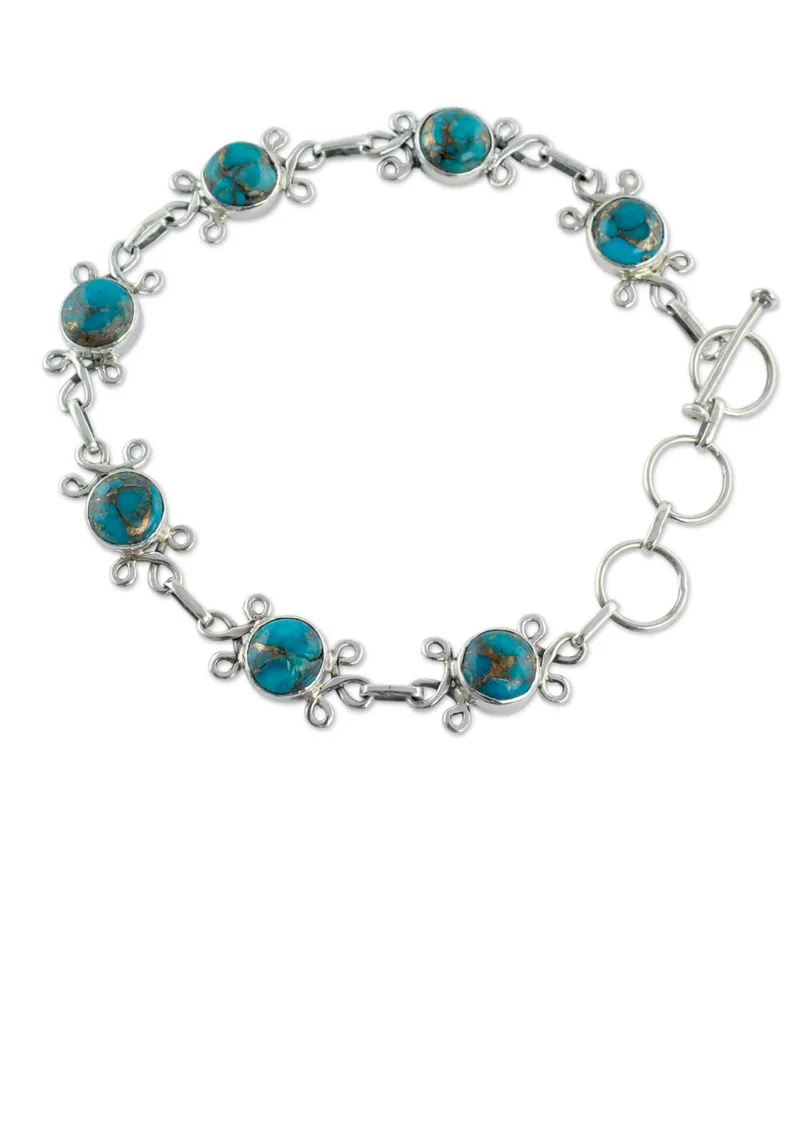 Daisy Chain Turquoise Bracelet 925 Sterling Silver Bracelet Bohemian Jewelry Charming Jewelry Valentine Day Gift For Her & Mom