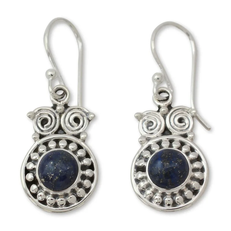 Runde Lapislazuli Ohrringe 925 Sterling Silber Designer Ohrringe für Damen Handgemachte Silberohrringe Schmuck Geschenke Artikel Geschenk für Sie
