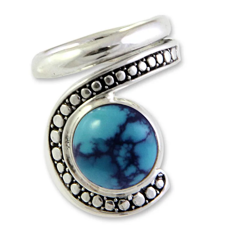 Swirl Turquoise Ring 925 Sterling Silver Handmade Women Ring Bohemian Blue Stone Ring Gift For Her
