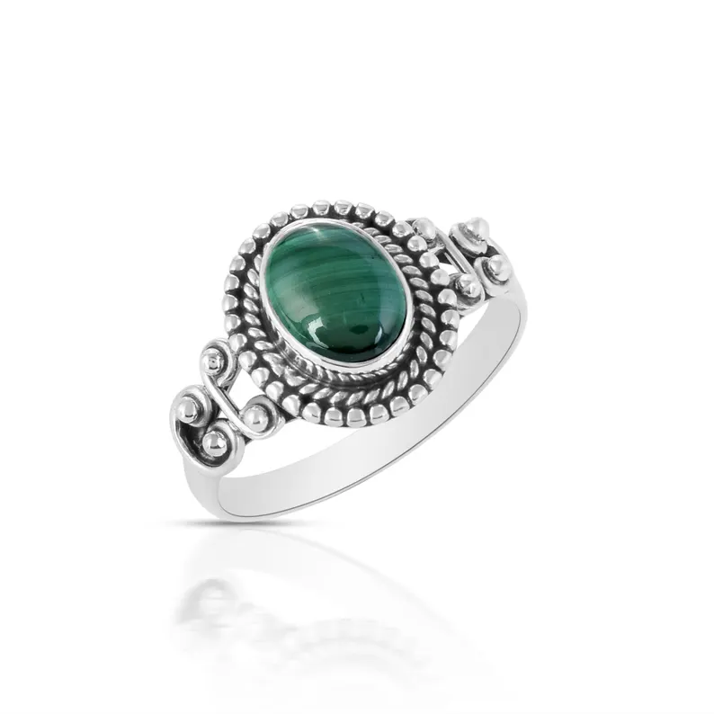 Genuine Malachite Silver Ring 925 Sterling Silver Ring Malachite Silver Ring Green Stone Ring Dainty Silver Ring Green Malachite Ring
