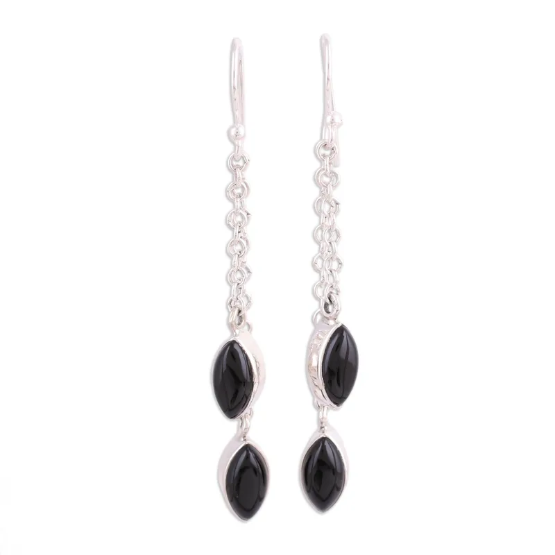 Ohrhänger aus schwarzem Onyx und Sterlingsilber, handgefertigte Ohrringe für Damen, Geschenke für Mama und Sie