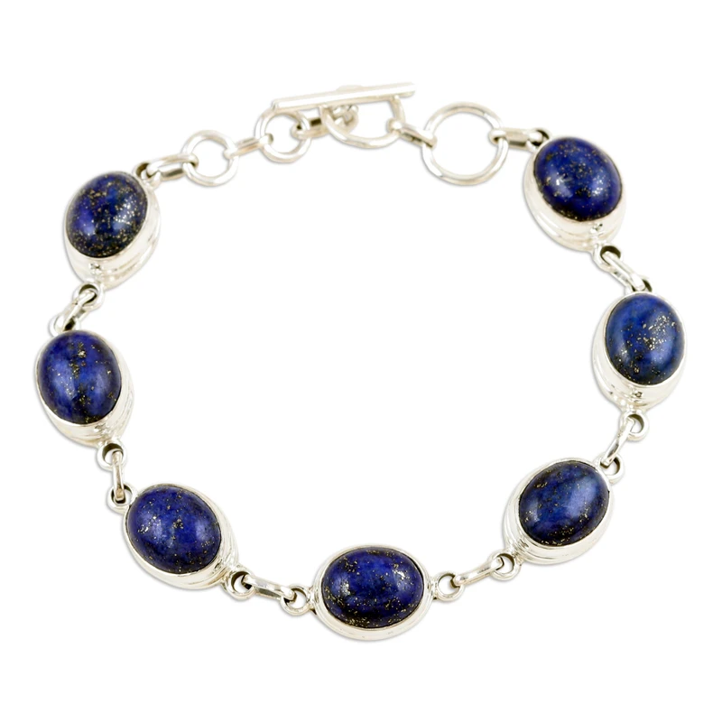 925 Sterling Silver Lapis lazuli Link Bracelet Bohemian Jewelry Charming Jewelry Gift For Her