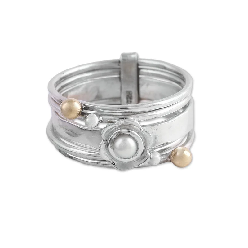 Zuchtperle und Sterlingsilber Meditations-Spinner-Ring Handgemachter Ring Silberschmuck Böhmischer zierlicher Ring Geschenk für Sie