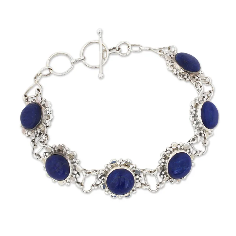 Nighttime Glamour 925 Sterling Silver Lapis lazuli Link Bracelet Bohemian Jewelry Charming Jewelry Gift For Her