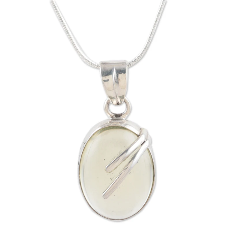 Halskette mit Anhänger aus 925er Sterlingsilber mit Zitronenquarz, handgefertigte Edelsteinkette, böhmischer Schmuck, Geschenk für sie, Valentinstagsgeschenk