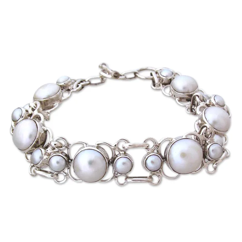 Pearl Bracelet Handcrafted in Sterling Silver Bridal Jewelry Bohemian Jewelry Charming Jewelry Gift Item