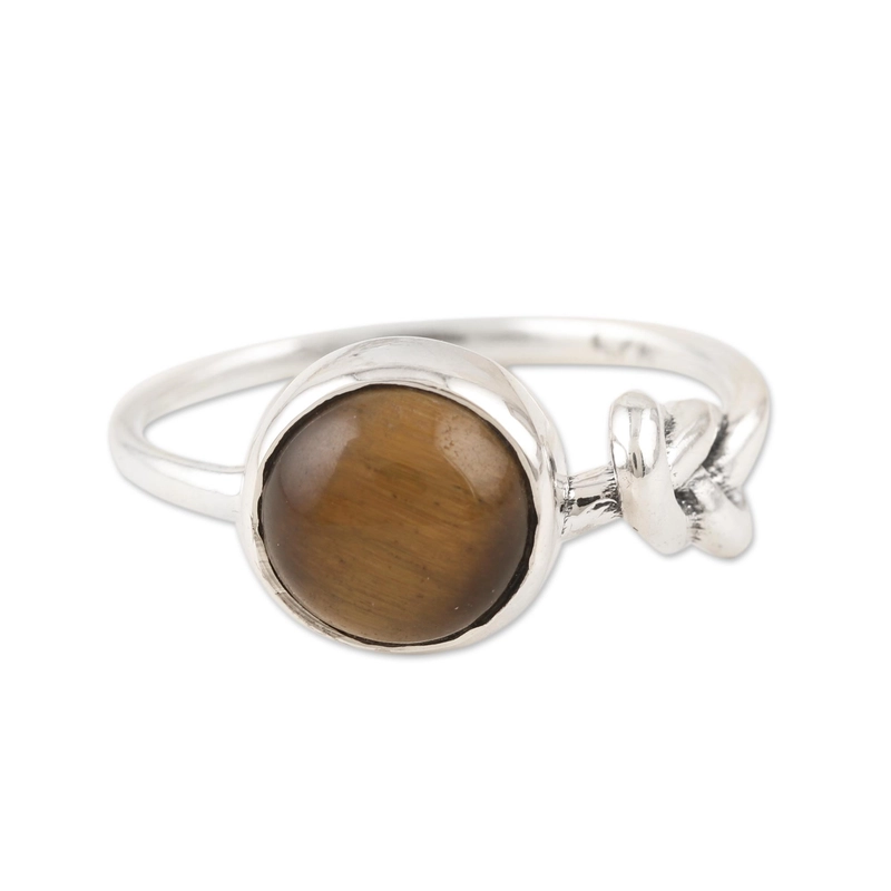 Handgefertigter Tigerauge-Knotenring 925 Sterling Silber Geschenk für sie