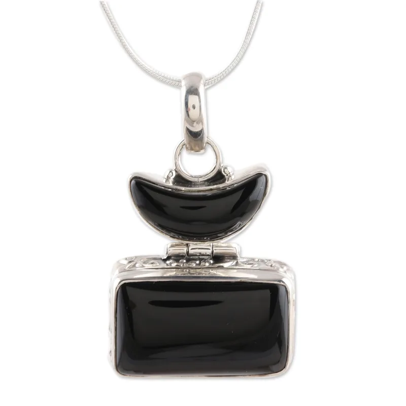 Black Midnight Black Onyx 925 Sterling Silver Pendant Necklace Black Charm Jewelry Gift for Her Pendant With Chain Gemstone Necklace Gift For Her