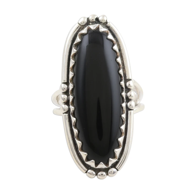 Oval Cabochon of Black Onyx Cocktail Ring Statement Ring Handmade Ring Woman Silver Ring Gift for Her & Mom