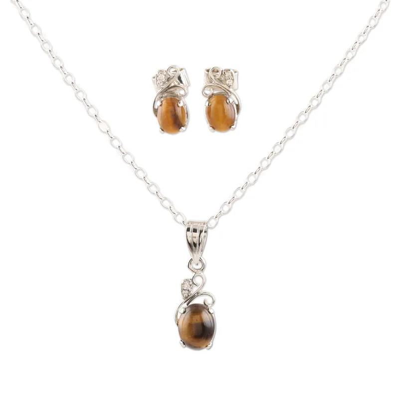Peppy in Braun Tigers Eye Anhänger Halskette 925 Sterling Silber Echter Edelstein Halskette Böhmischer Schmuck Geschenk für Sie