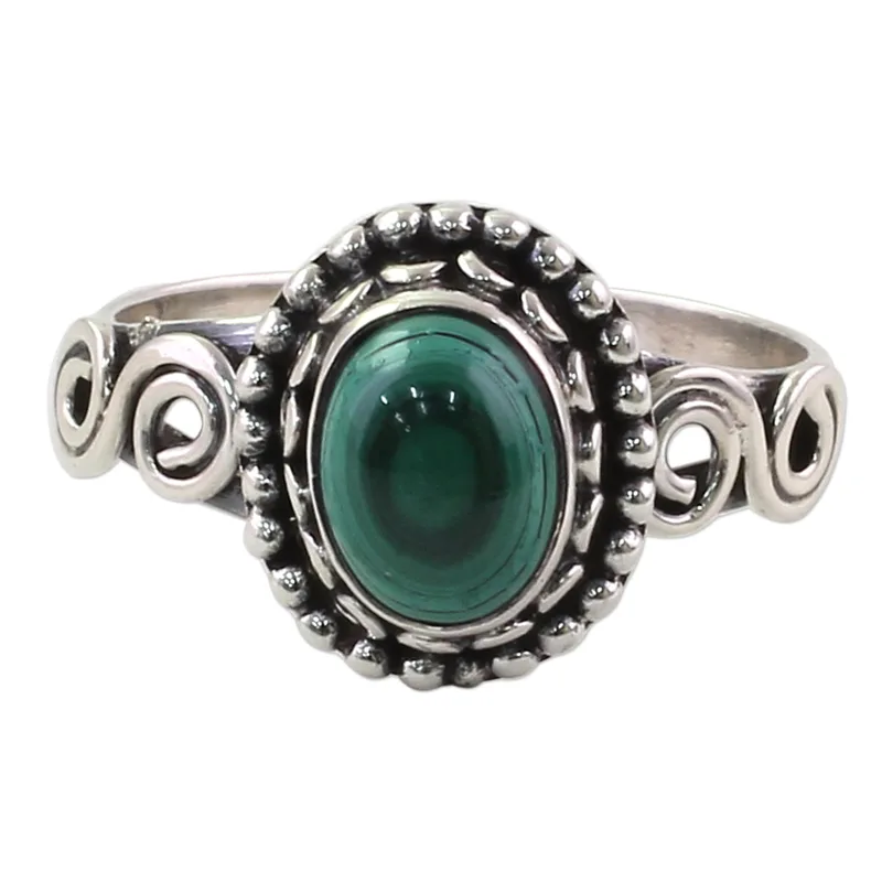 Artisan Designed Sterling Silver and Malachite Cocktail Ring Green Gemstone Ring Handmade Bohemian Jewelry Valentine Gift For Her Birthday Gift
