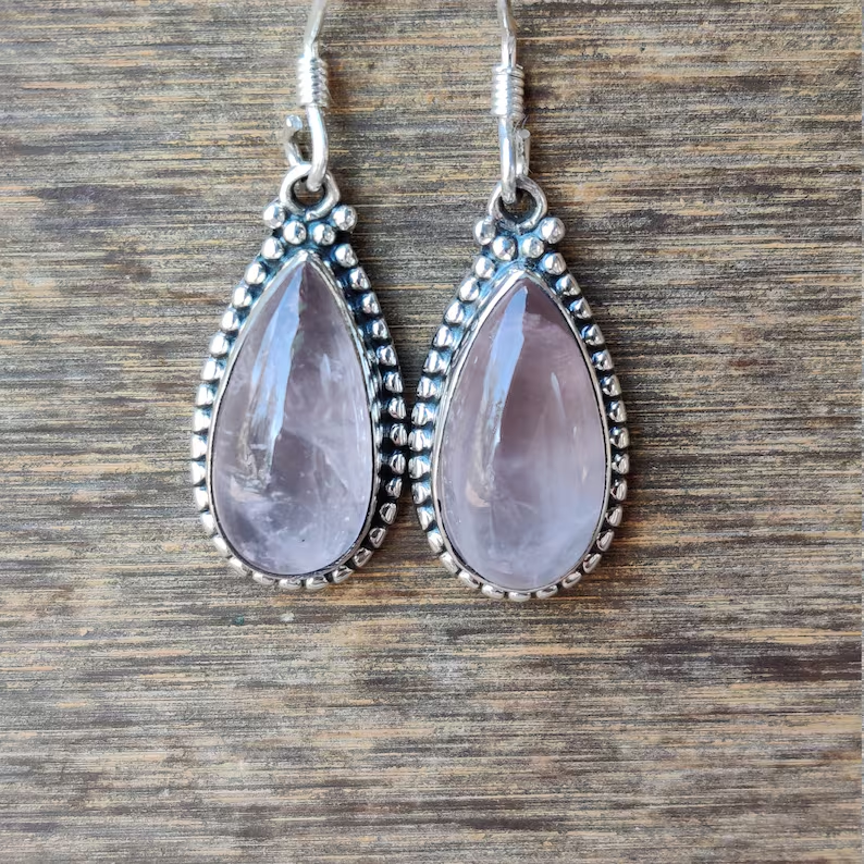 Natürliche AAA Rosenquarz Ohrringe 925 Sterling Silber Ohrringe Süße Einzigartige Ohrringe Bequeme Alltags-Ohrringe Geschenk Für Sie