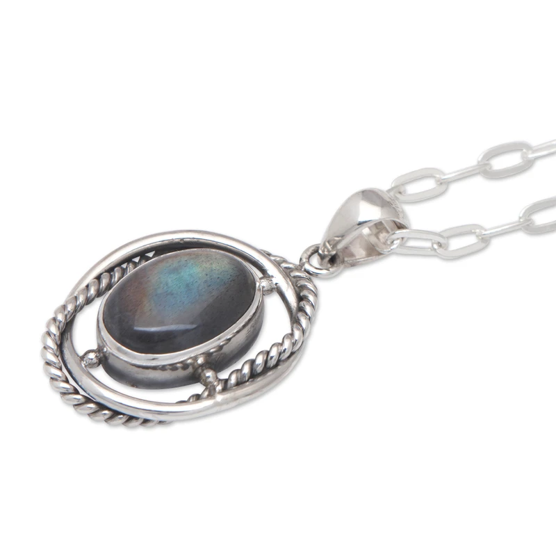Halskette mit Anhänger aus 925er Sterlingsilber mit Labradoritstein, zierliche Labradorit-Schmuck Geschenk für sie