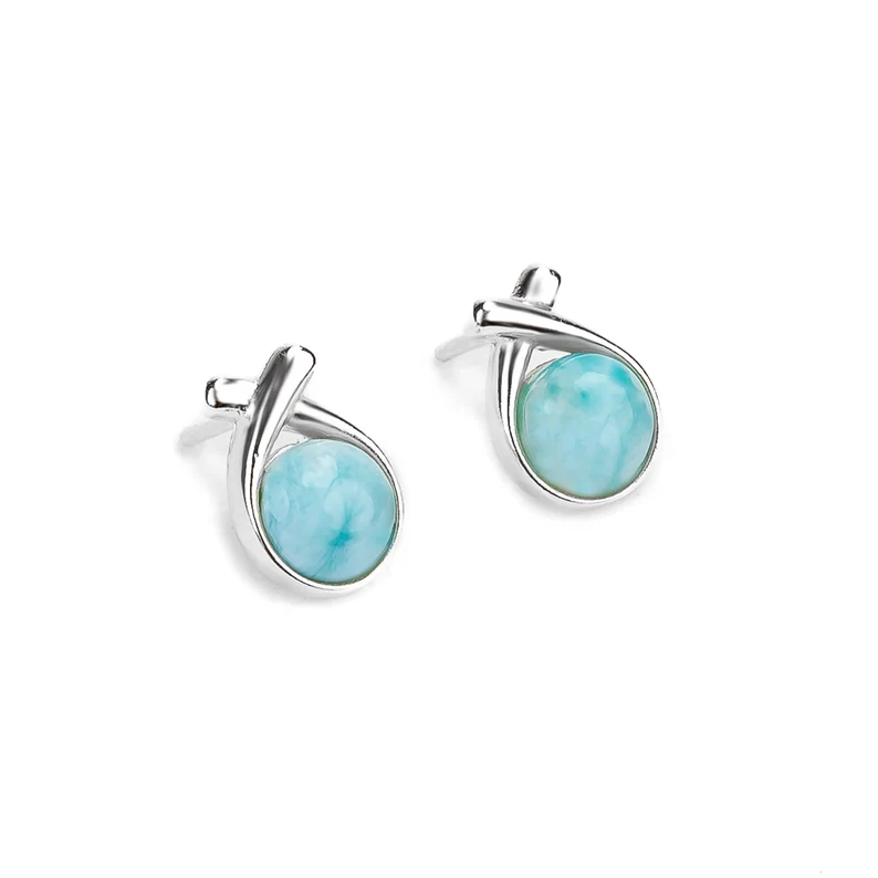 Natural Larimar and Sterling Silver Stud Earrings Larimar Jewelry Birthstone Gift Classic Studs