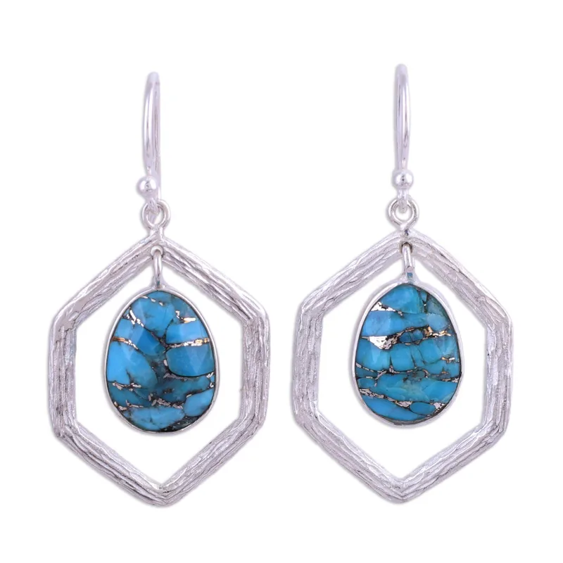 Ohrringe aus Sterlingsilber und Komposit-Türkis, handgemachte Edelstein-Geschenkidee für Brautjungfern, Hochzeitsschmuck