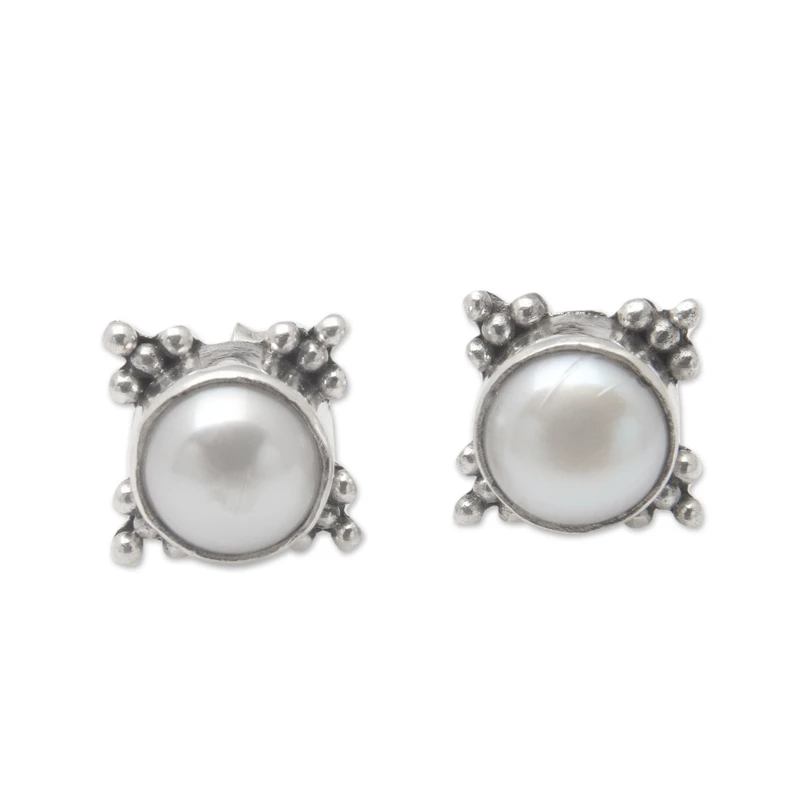 Precious Elegance Pearl Stud Earrings 925 Sterling Silver Everyday Studs Earring Bohemian Dainty Jewelry Gift For Her & Mom