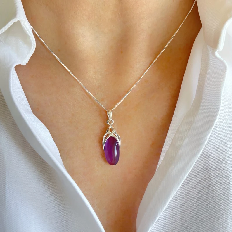 Amethyst Halskette Keltischer Anhänger 925 Sterling Silber Keltisches Design Halskette Heilender Amethyst Edelstein Februar Geburtsstein Geschenk für sie