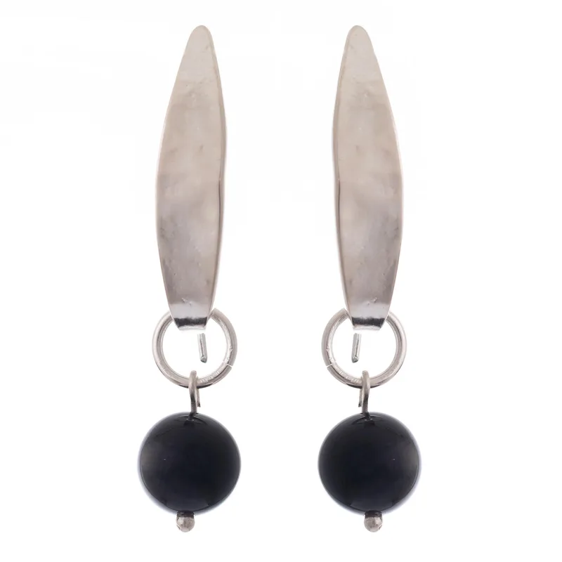 Natürlicher schwarzer Onyx Kugel Edelstein Silber Ohrring 925 Sterling Silber Damen handgemachte Ohrringe Geschenke für Mama & Sie