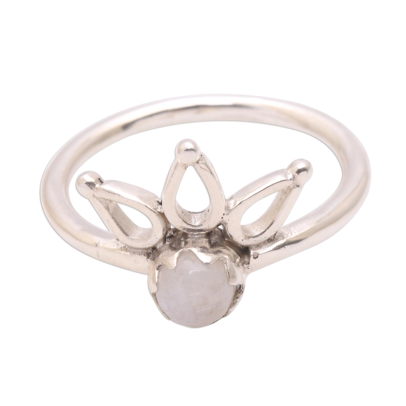 Lotus Design Regenbogenmondstein-Ring Handgefertigt 925 Sterling Silber Geschenk für Sie & Mama