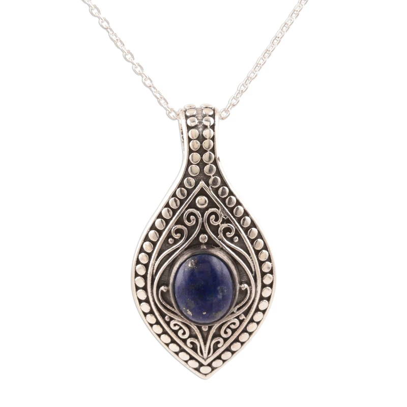 Gemusterte Lapislazuli-Halskette aus Indien 925 Sterling Silber Zierliche Halskette Handgefertigter Schmuck Geschenk für Sie