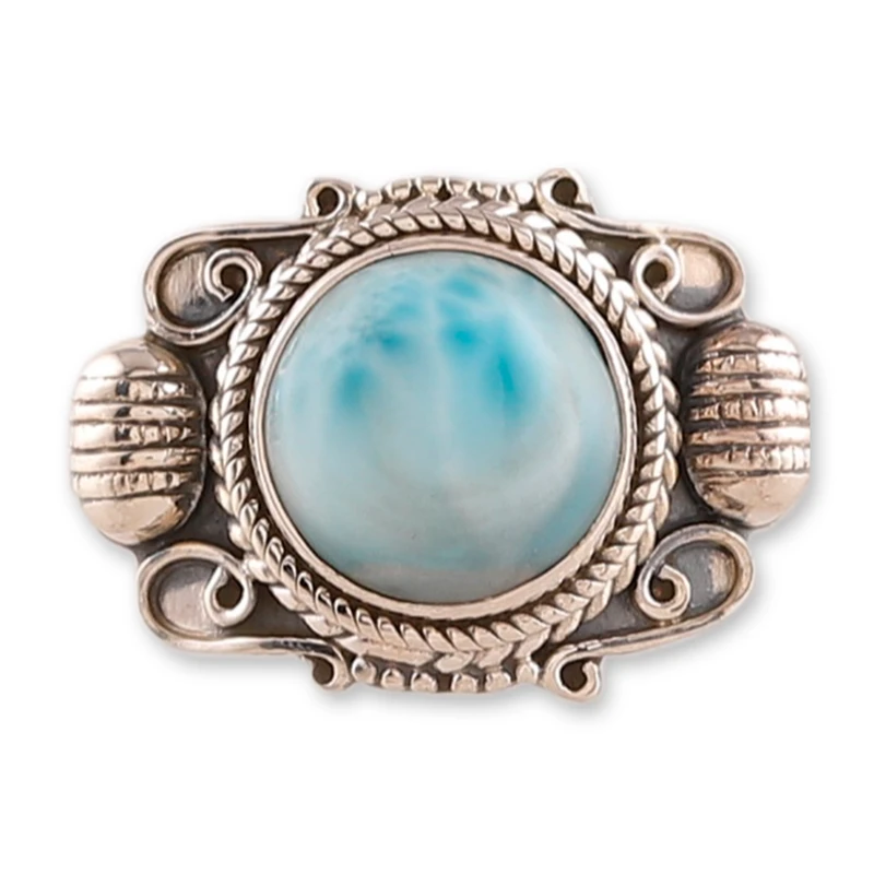 Traditional Hand Crafted Larimar Cocktail Ring 925 Sterling Silver Dainty Ring Gemstone Ring Women Ring Gift For Her