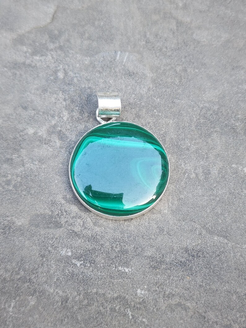 Malachit-Halskette, runder Malachit-Anhänger, grüne Malachit-Halskette, hochwertiger Malachit, 925er Sterlingsilber, bestes Geschenk für sie