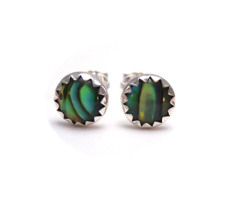 Sterling Silver and Abalone Studs Earrings Dainty Shell Jewelry Abalone Shell Earrings Handmade Boho Jewelry Gift For Her