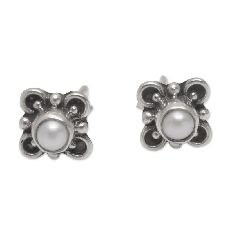 Schlaufenmotiv Zuchtperlen Ohrstecker Handgemacht 925 Sterling Silber Alltagsohrstecker Ohrring Geburtstagsgeschenk für Sie