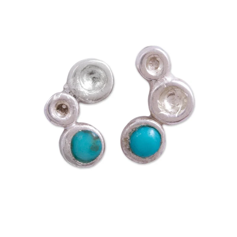 Turquoise and Sterling Silver Stud Earrings Turquoise Jewelry Handmade Bohemian Jewelry Gift For Her