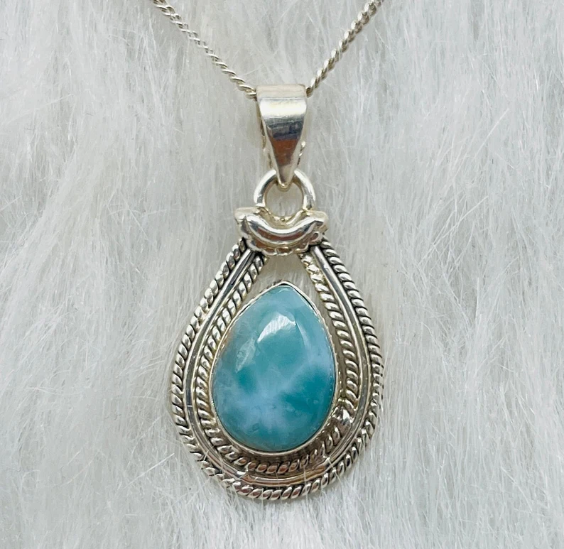 Hochwertige Larimar Silber Halskette Tropfen Larimar Silber Anhänger Designer Zarte Silber Halskette Larimar Silber Anhänger Für Frauen