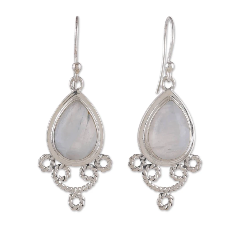 Regenbogen-Mondstein-Ohrringe 925 Sterling Silber Ohrring Handgemachter Birnen-Edelstein-Ohrring Geschenk für sie Böhmischer Schmuck Geschenk Artikel