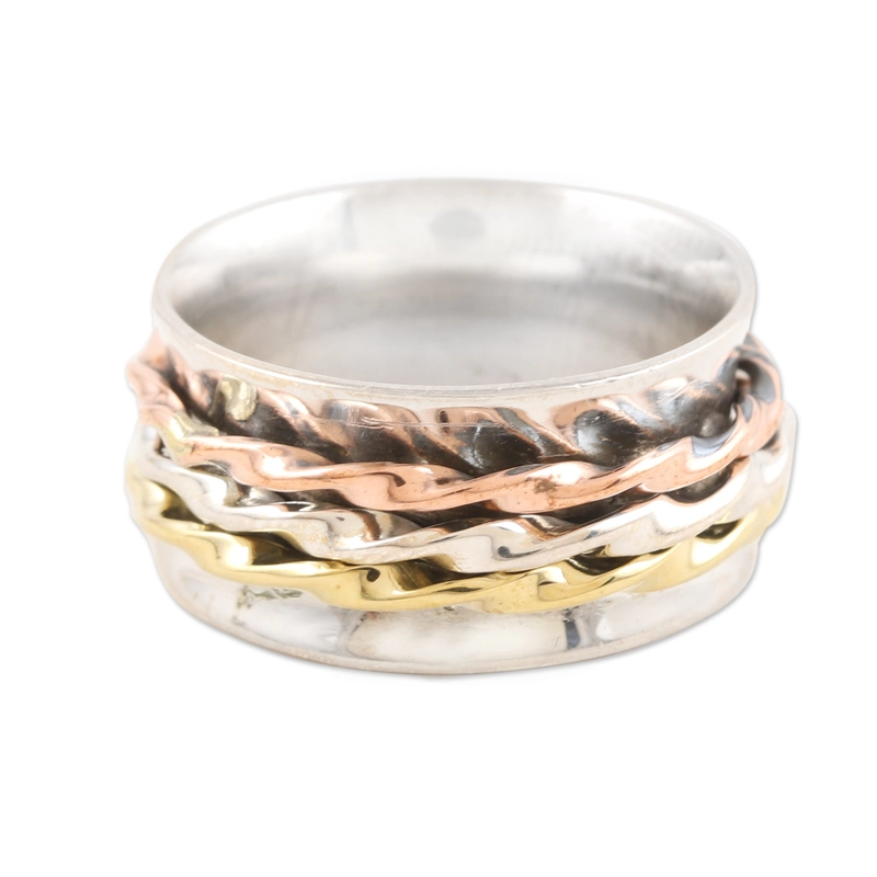 Meditations-Spinner-Ring aus Messing und Kupfer, handgefertigt aus 925er Sterlingsilber, Geschenk für sie