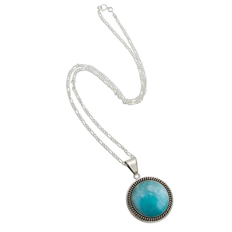 Runde Amazonit-Anhänger-Halskette 925 Sterlingsilber Amazonit-Schmuck Handgefertigter Schmuck Böhmische Halsketten Geschenk für Sie Geschenkidee