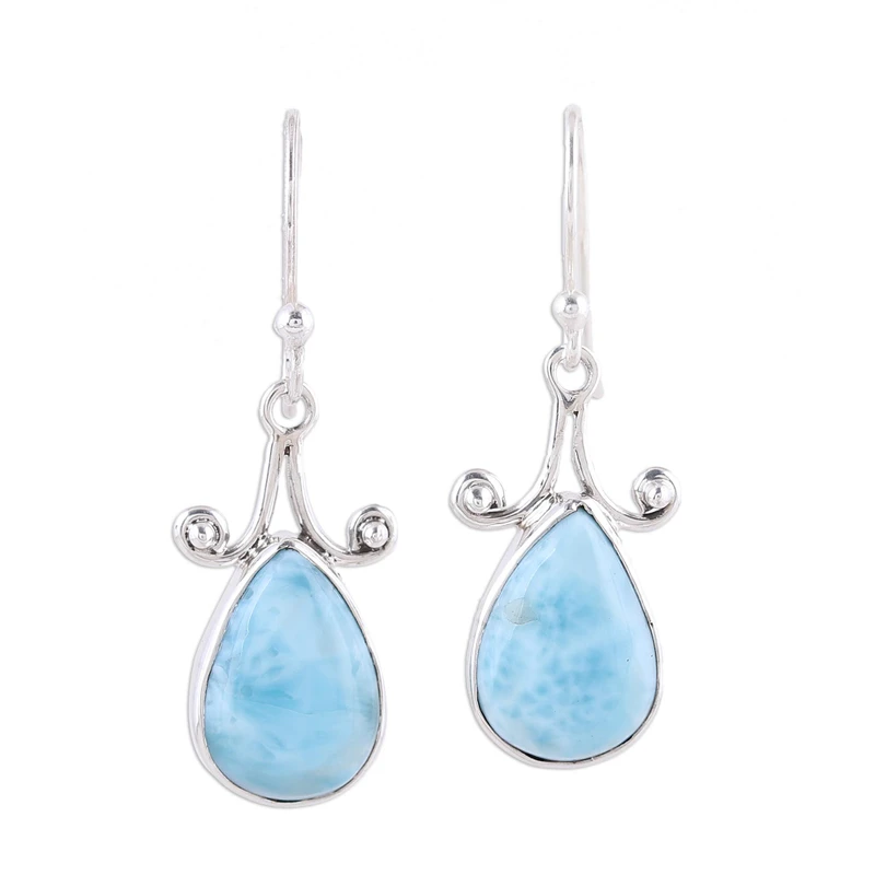 Tropfenförmige Larimar Ohrhänger 925 Sterling Silber Edelstein Ohrringe Handgefertigt Damen Hochzeit Ohrringe Geschenkidee