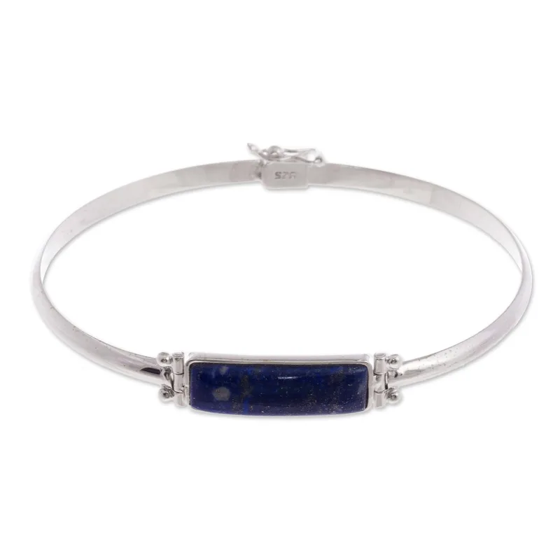 Rectangular  Lapis lazuli Bracelet 925 Sterling Silver Bohemian Jewelry Charming Jewelry Gift For Her