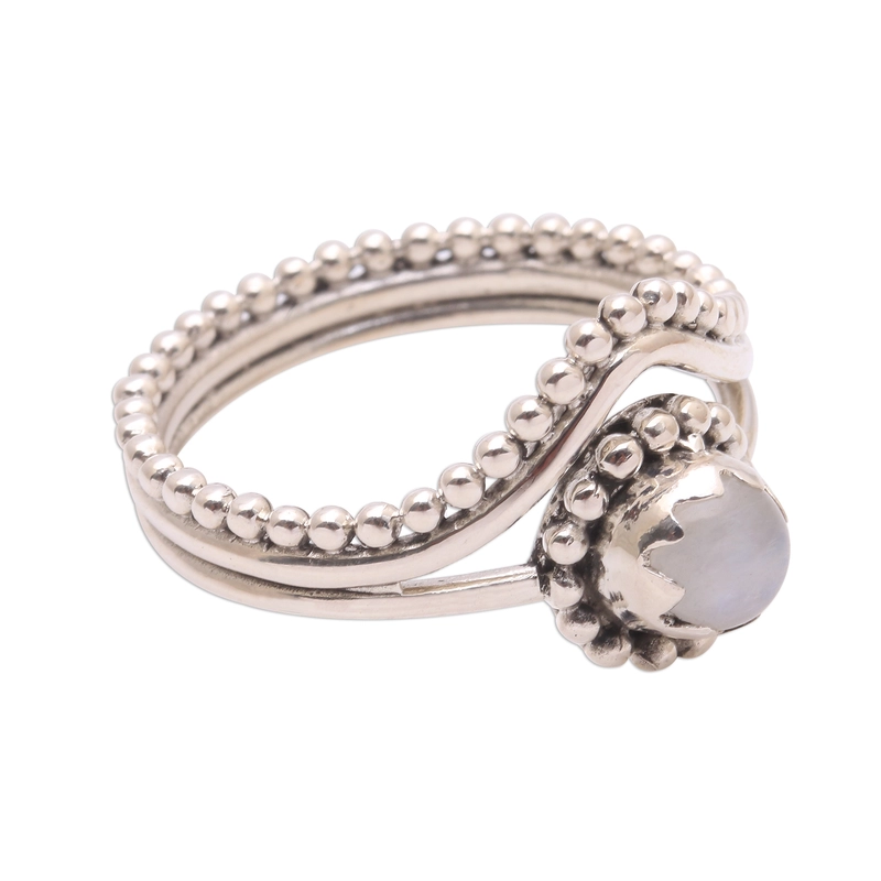 Handgemachter Dot Regenbogen-Mondstein-Ring 925 Sterling Silber Geschenk Für Sie & Mama