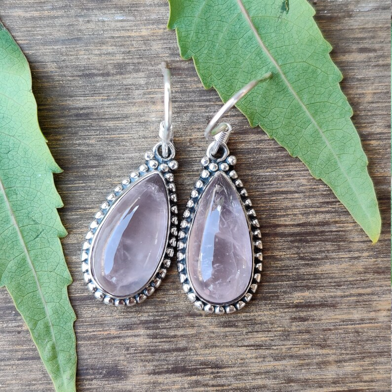 Natürliche AAA Rosenquarz Ohrringe 925 Sterling Silber Ohrringe Süße Einzigartige Ohrringe Bequeme Alltags-Ohrringe Geschenk Für Sie