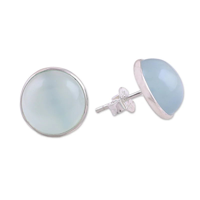 Aqua Chalcedon Runde Ohrstecker 925 Sterling Silber Handgemachte Ohrringe Alltagsohrringe Für Frauen Geschenk Für Sie