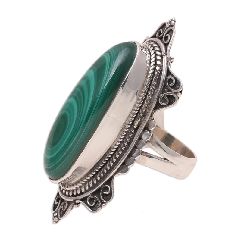 Oval Grüner Malachit Cocktailring Handgefertigter Natürlicher Grüner Edelsteinring Handgemachter Bohemian Schmuck Valentinstagsgeschenk Für Sie Geburtstagsgeschenk