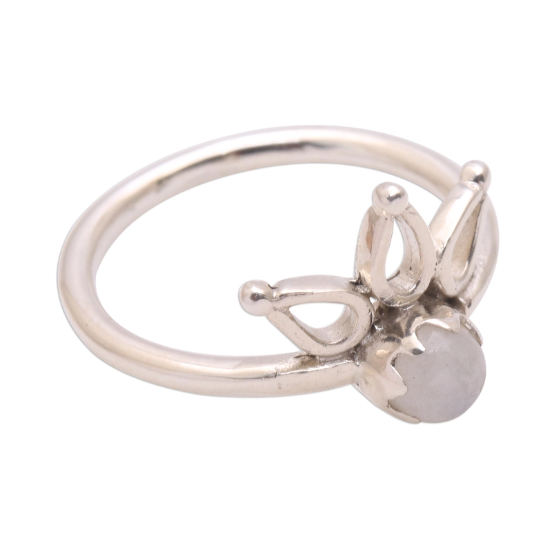 Lotus Design Regenbogenmondstein-Ring Handgefertigt 925 Sterling Silber Geschenk für Sie & Mama