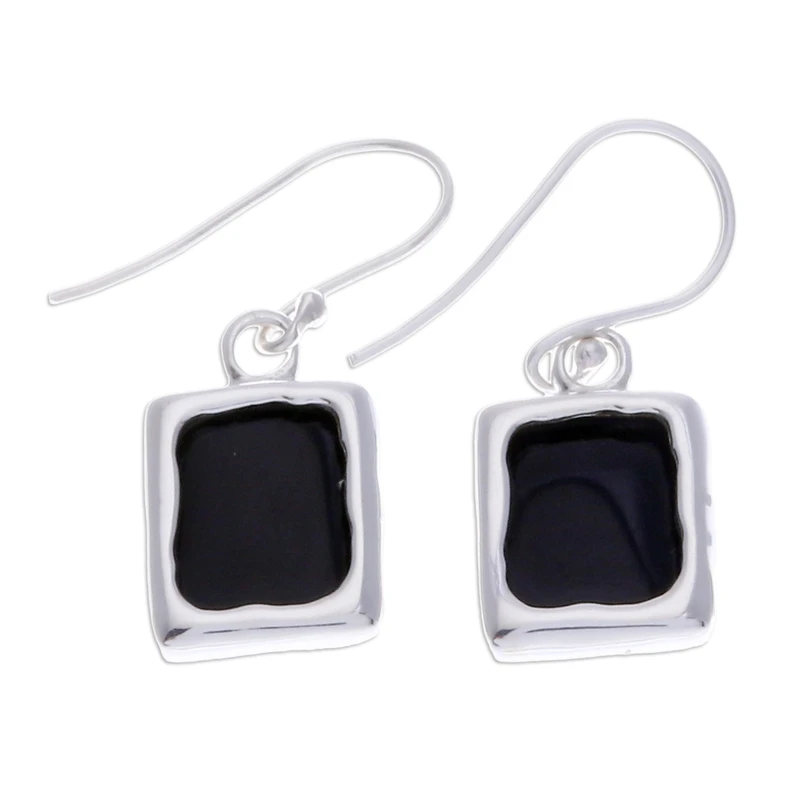 Moderne Ohrhänger aus geschwärztem Onyx und Sterlingsilber, quadratisch, handgefertigt, Geschenke für Mama & Sie