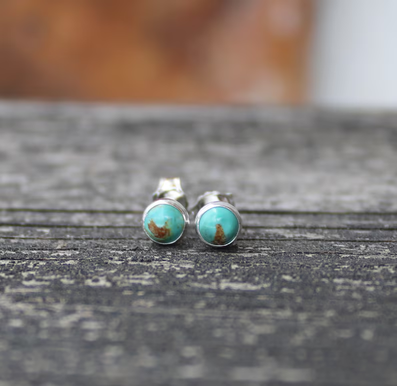 Green Turquoise Stud Earrings Square 925 Sterling Silver Turquoise Jewelry Handmade Bohemian Jewelry Gift For Her Birthday Gift