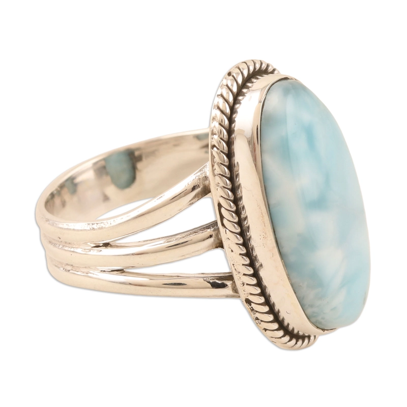 Handgefertigter Larimar Edelstein Boho Ring 925 Sterling Silber Geschenk Für Sie & Mama
