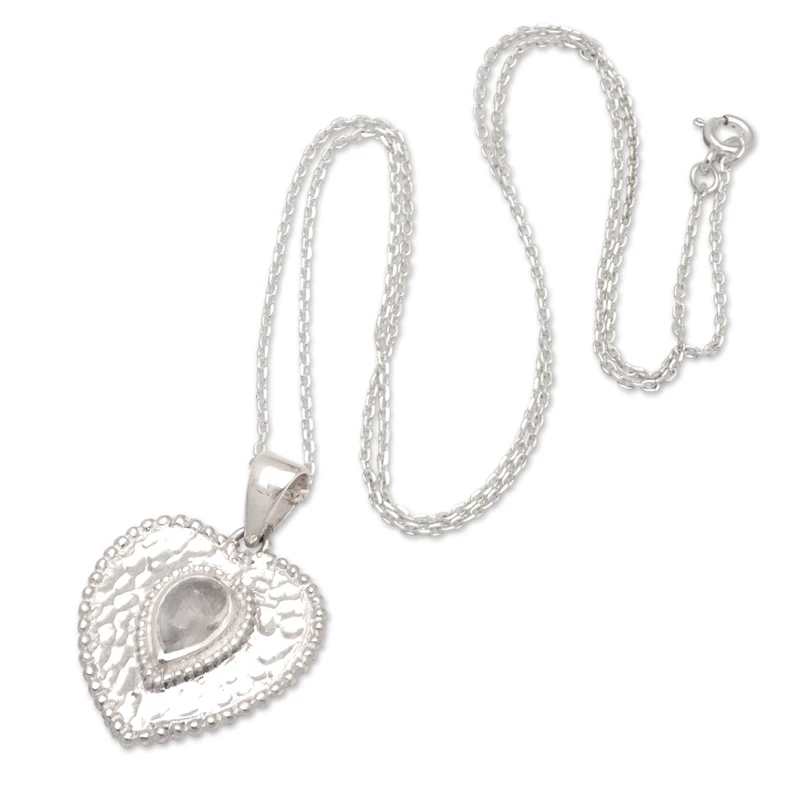 Sterling Silber Herz Anhänger Halskette Regenbogen Mondstein Handgemachter Boho Schmuck Jubiläumsgeschenk für Sie & Mama