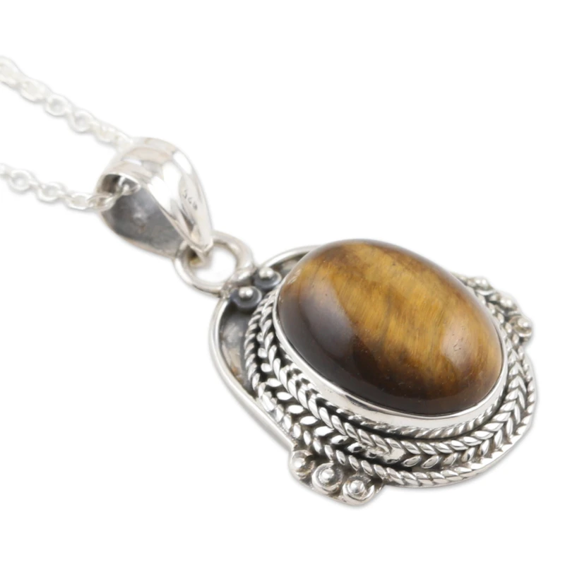 Schmuckanhänger Tigerauge Halskette 925 Sterling Silber Echter Edelstein Halskette Böhmischer Schmuck Geschenk für Sie Geburtstagsgeschenk