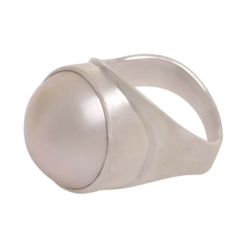 New Moon Pearl Ring 925 Silver Ring Statement Ring Handmade Ring Gift For Her Boho Dainty Ring Gift For Her