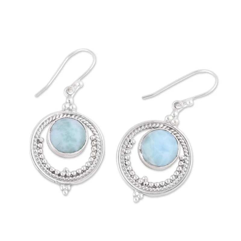 Larimar und Sterlingsilber Ohrhänger Edelstein-Ohrringe Handgefertigte Boho-Ohrringe Geschenk für Sie